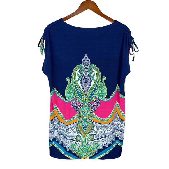 The Paragon Sleeveless Blouse Tunic Top Longer Length Blue Paisley Women’s M - Picture 6 of 8